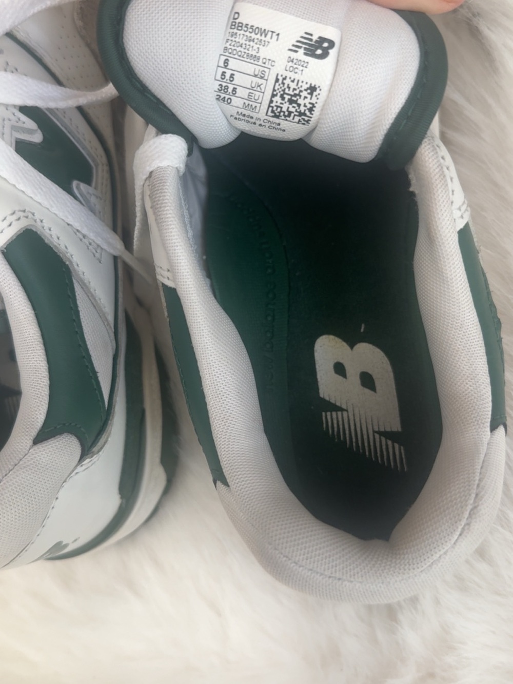 New Balance White and Green Low-Top Athletic Sneakers